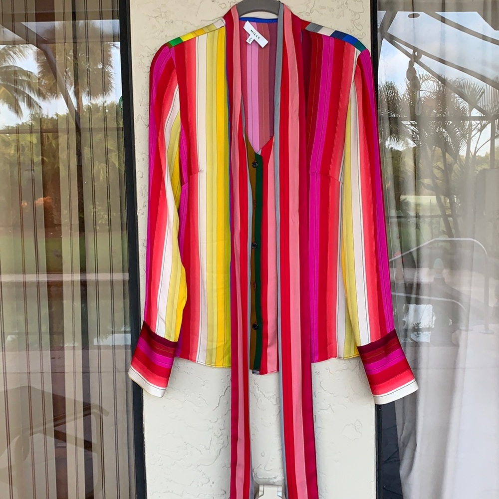 Milly Red and Yellow Tie Front Blouse